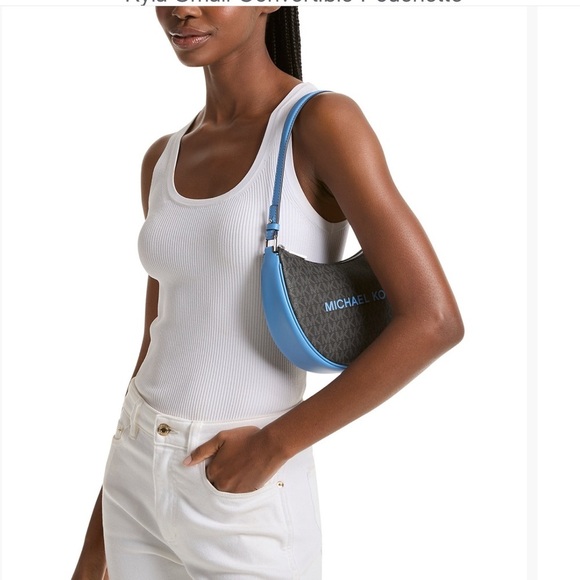 Michael Kors Kyla Small Convertable Pouchette in Blue and Black - Picture 7 of 8